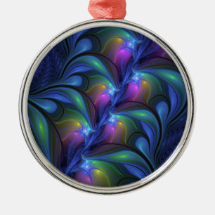 Farbige Leuchtende Abstrakte Blaue Rosa Grüne Frak Ornament Aus Metall