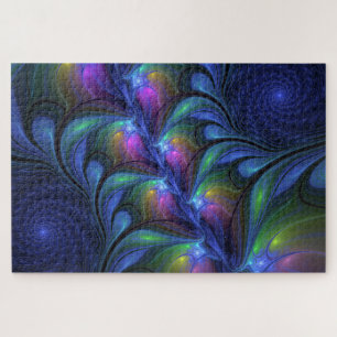 Farbige Leuchtende Abstrakte Blaue Rosa Grüne Frak Puzzle