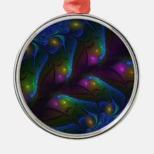 Farbige Leuchtende Abstrakte Moderne Trippy-Frakta Ornament Aus Metall