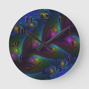 Farbige Leuchtende Abstrakte Moderne Trippy-Frakta Runde Wanduhr