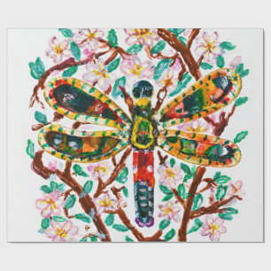 Farbige Libelle unter Kirschblüten Geschenkpapier