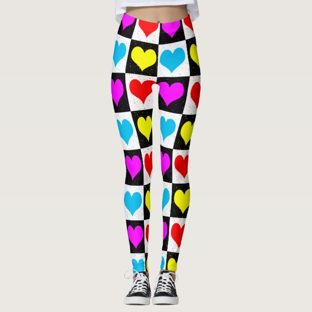 Farbige Liebe - geometrischer Blockdruck Leggings (Vorderseite)