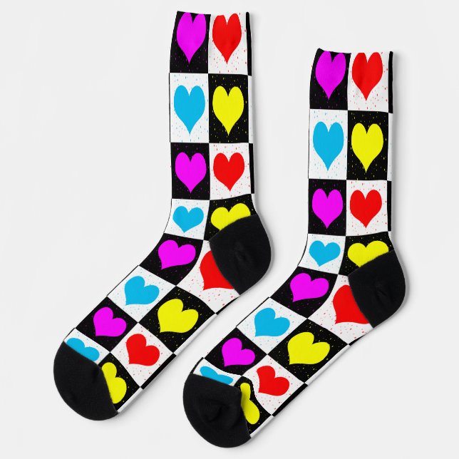 Farbige Liebe - geometrischer Blockdruck Socken (Linkes Detail)