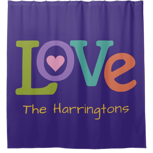 Farbige Liebe individuelle Name Duschvorhang (Vorderseite)