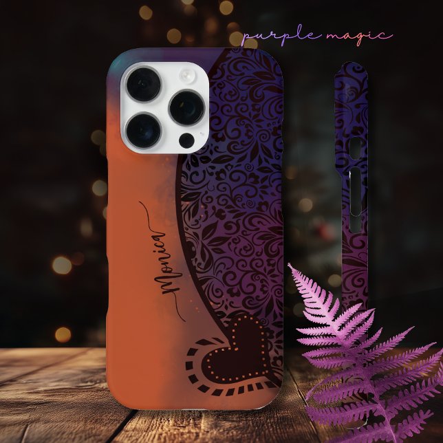 Farbige Lila orange Moderne Blumenmuster iPhone Hülle (Colorful Purple Orange Modern Floral Pattern iPhone Case)