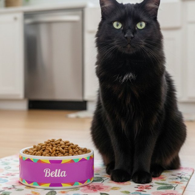 Farbige Lila Retro Geometrische Keramik Pet Bowl Napf (A bowl as sassy and sleek as your cat. Variety of colors.)