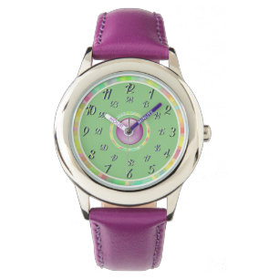 Farbige Lila rosa grüne Uhr