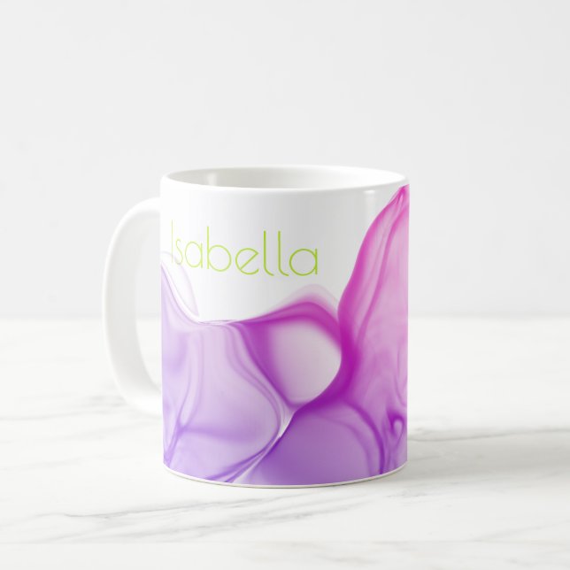 Farbige Lila Tinten Kalkgrün Moderne Kunst Kaffeetasse (Vorderseite Links)