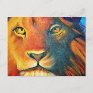 Farbige Lion Portrait Oil Malerei Postkarte