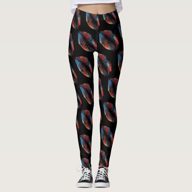 Farbige Lippen Modernes Schwarzes #7 Leggings (Vorderseite)