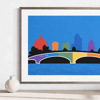 Farbige Londoner Skyline-Kunst Waterloo Bridge Poster