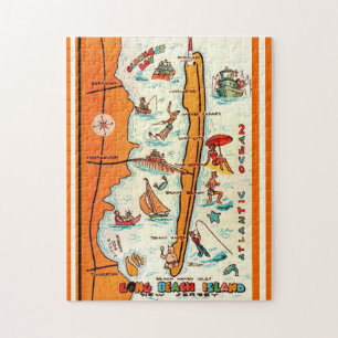 Farbige Long Beach Island 11x14 Karte  Puzzle