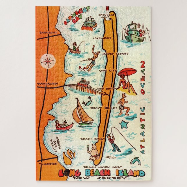 Farbige Long Beach Island 20x30 Karte  Puzzle (Vertikal)