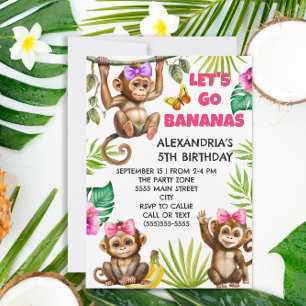 Farbige Los geht's Bananen-Affen-Dschungel-Kinderg Einladung