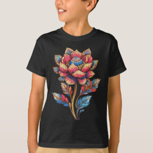 Farbige Lotus-Mandala-Blume mit verzierten Blätter T-Shirt