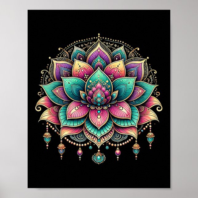 Farbige Lotus-Mandala-Kunstgestaltung  Poster (Vorne)