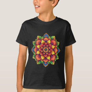 Farbige Lotus-Mandala-Symmetrie-Yoga-Meditation T-Shirt