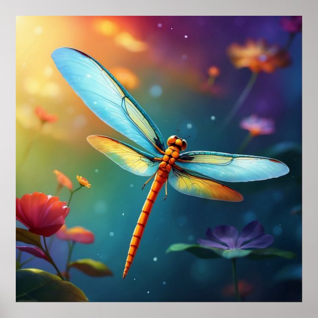 *~* Farbige Lotus Pond Dragonfly Blau Poster (Vorne)