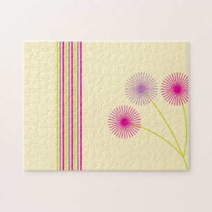 Farbige Löwenzahnblumen, Streifen, Boho-Abstrakt Puzzle