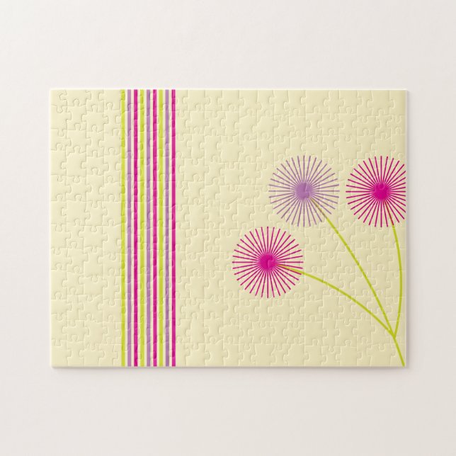 Farbige Löwenzahnblumen, Streifen, Boho-Abstrakt Puzzle (Horizontal)