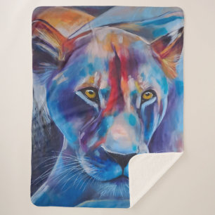 Farbige Löwinnen-Kunst - Handgemalte Wildtier-Deko Sherpadecke