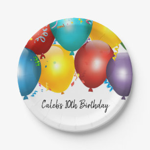 Farbige Luftballons & Konfetti Geburtstagsfeier Pappteller