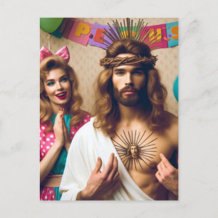 Farbige lustige Frohe Weihnachten Jesus Postkarte