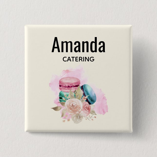 Farbige Macarons und Blume Wasserfarbenkennzeichnu Button (Vorderseite)