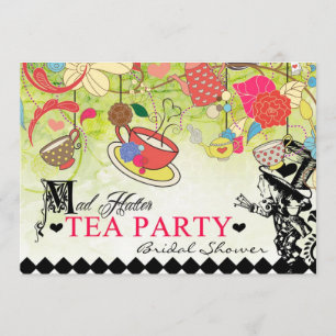 Farbige Mad Hatter Bridal Dusche Einladung