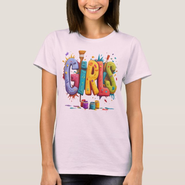Farbige Mädchen Graffiti Art Grafik T-Shirt (Vorderseite)