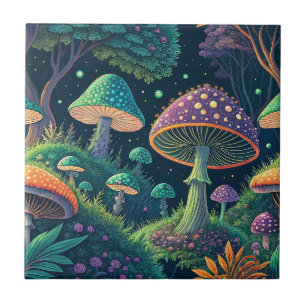 Farbige magische Fantasy-Pilzwald-Muster Fliese