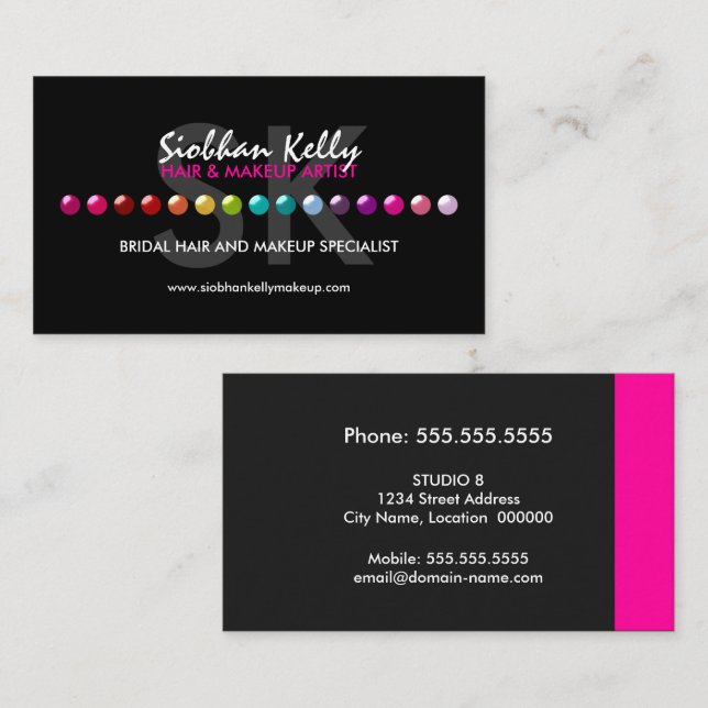 Farbige Makeup-Künstlermonogramm Visitenkarte (Vorne/Hinten)