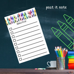 Farbige malerische Wachsmalstifte To-Do-Liste  Post-it Klebezettel