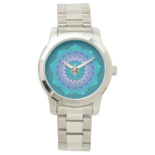 Farbige Mandala auf blauem Hintergrund Armbanduhr
