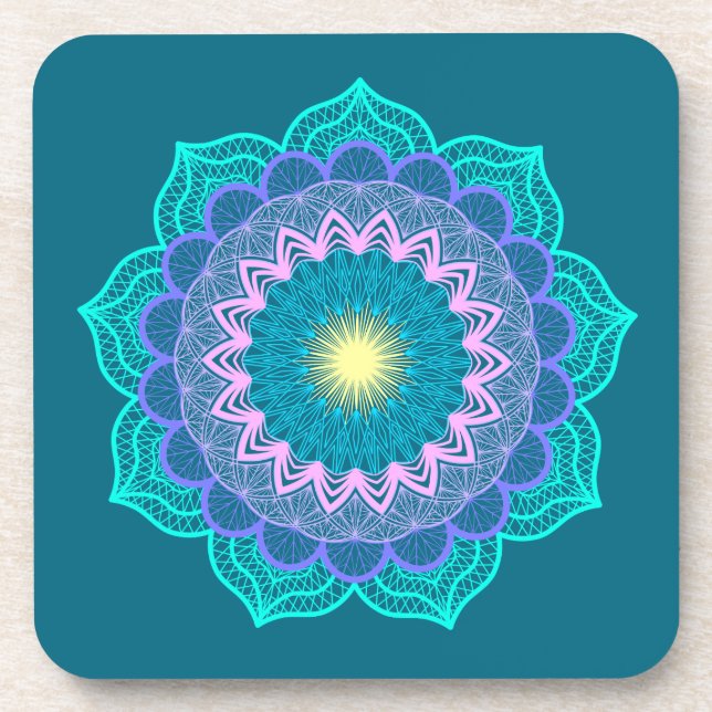 Farbige Mandala auf blauem Hintergrund Getränkeuntersetzer (Vorderseite)