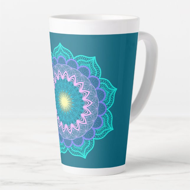 Farbige Mandala auf blauem Hintergrund Milchtasse (Rechte Ecke)