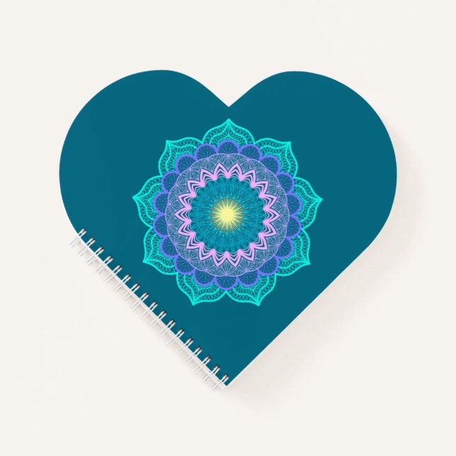 Farbige Mandala auf blauem Hintergrund Notizbuch (Vorderseite)