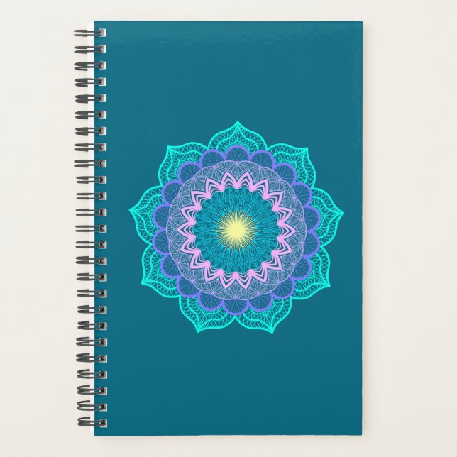 Farbige Mandala auf blauem Hintergrund Planer (Vorderseite)