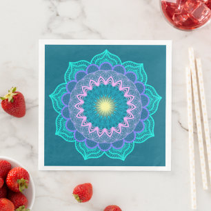 Farbige Mandala auf blauem Hintergrund Serviette