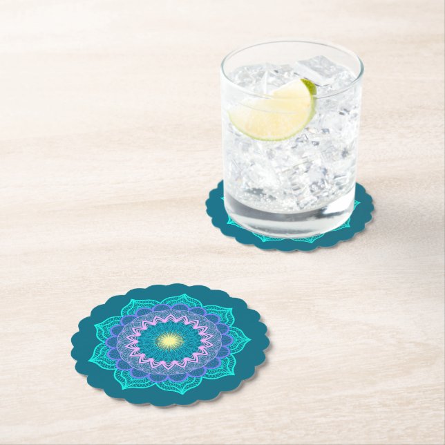 Farbige Mandala auf blauem Hintergrund Untersetzer (Vor Ort)