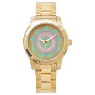 Farbige Mandala auf goldenem Hintergrund Armbanduhr