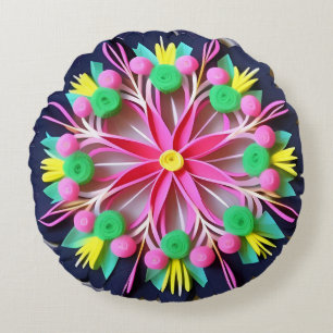 Farbige Mandala-Blume Rundes Kissen