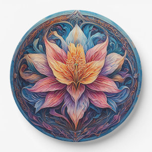 Farbige Mandala-Blumen-Design Pappteller
