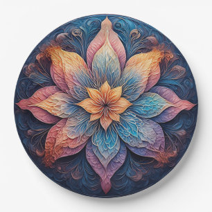 Farbige Mandala-Blumen-Design Pappteller