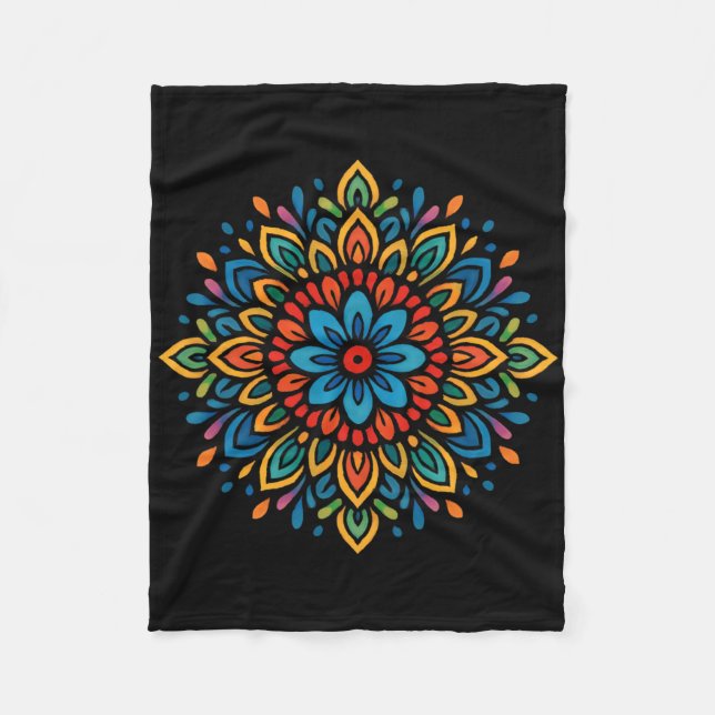 Farbige Mandala-Blumensymmetrie  Fleecedecke (Vorderseite)
