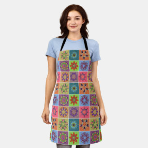 Farbige Mandala-Fliesenmuster – Boho-Geometrie Schürze