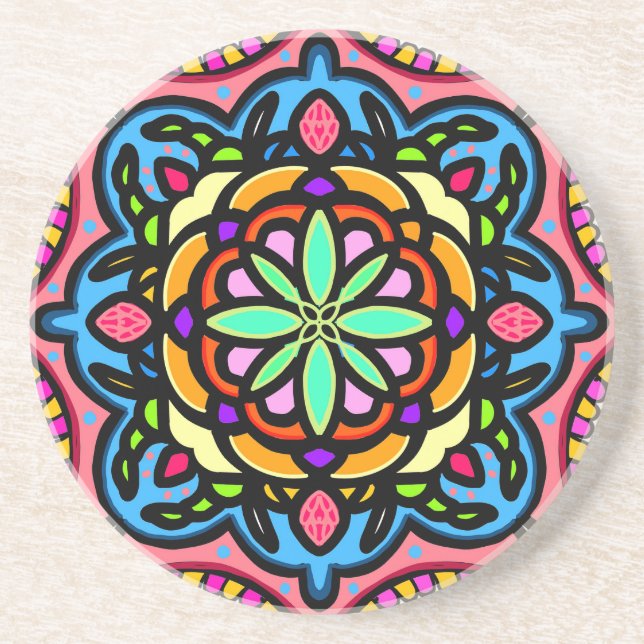 Farbige Mandala Getränkeuntersetzer (Vorne)