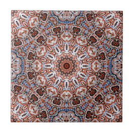 Farbige Mandala in gemischten Grau-Orange-Farben Fliese
