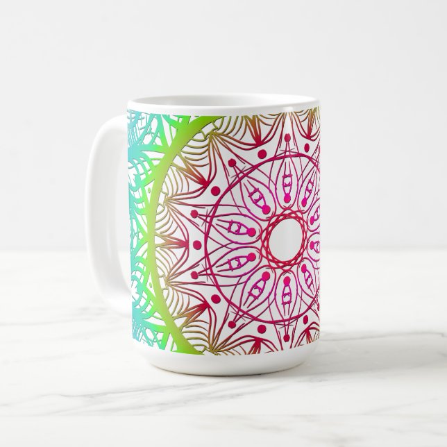 Farbige Mandala Kaffeetasse (Vorderseite Links)