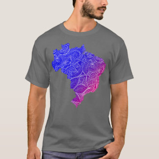 Farbige Mandala Kunstkarte Brasiliens mit Text in T-Shirt